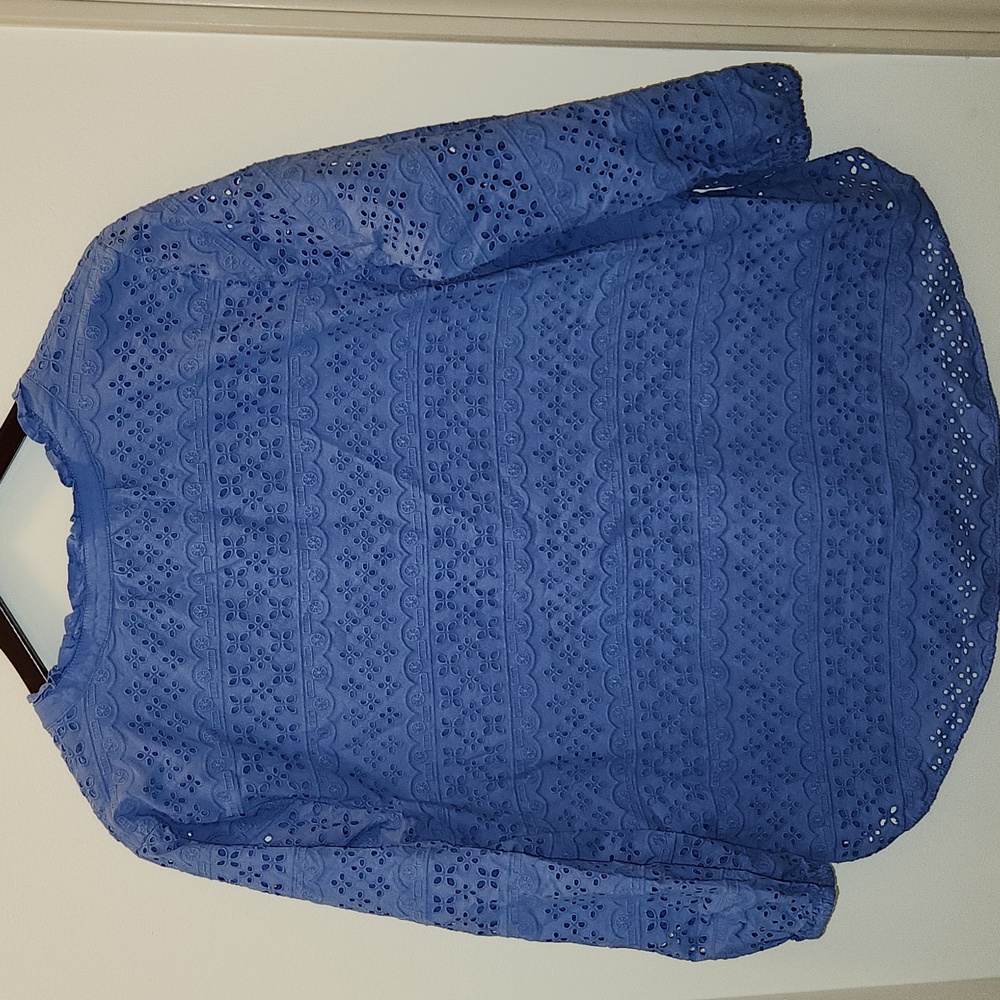 Talbots Blue Eyelet Button Front Blouse Size XL - Picture 3 of 3
